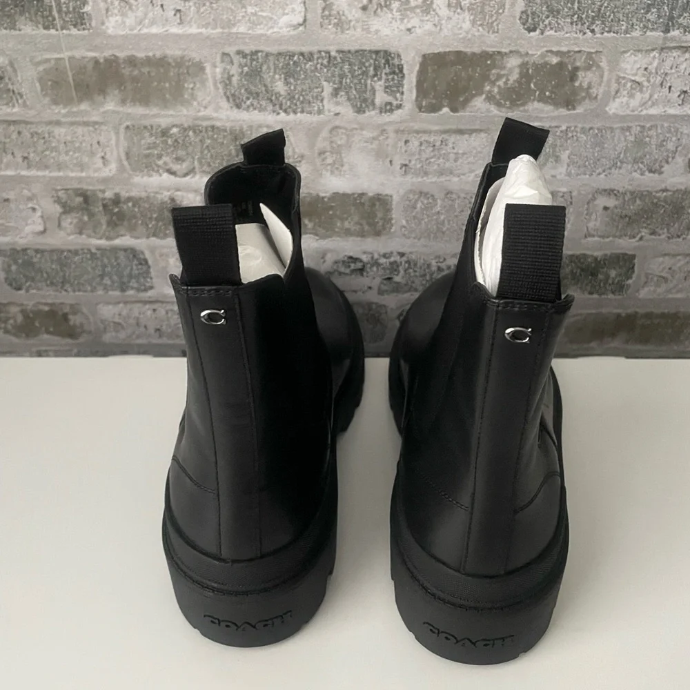 Coach Men’s Black Leather Chelsea Boots Lug Sole Size 12